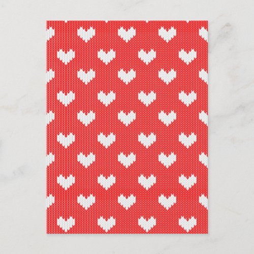 White Knit Hearts Pattern on Red Love Postcard