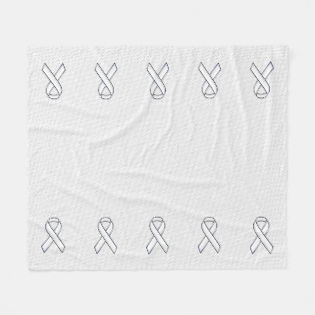 White Knit Ribbon Awareness Print Fleece Blanket (Front (Horizontal))