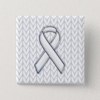 White Knit Style Ribbon Awareness Print Pinback Button