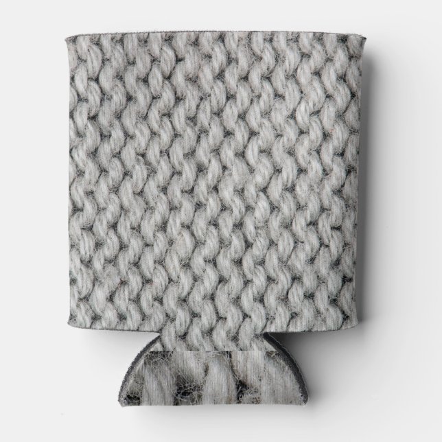 White knitted wool texture, close-up photo. can cooler (Front)