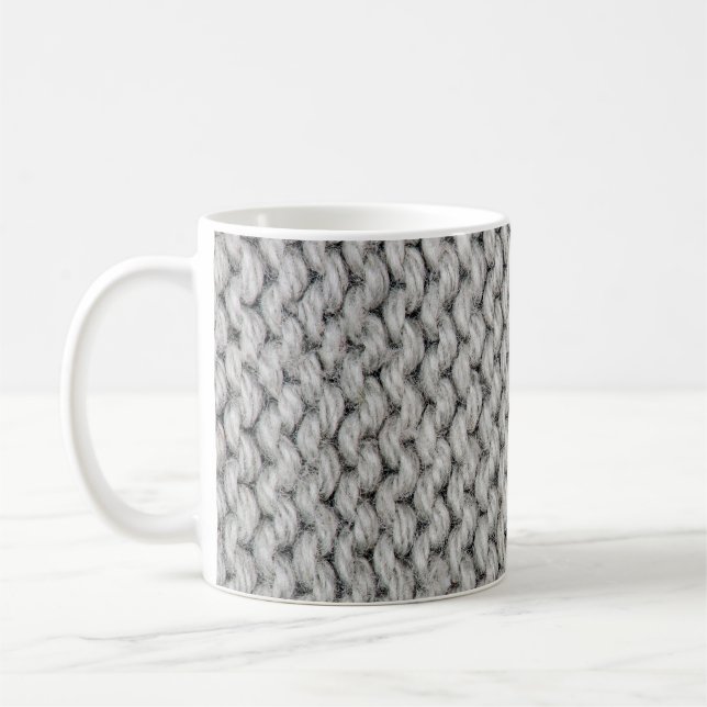 White knitted wool texture, close-up photo. coffee mug (Left)