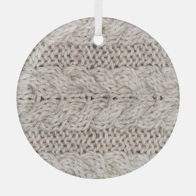 White knitting wool, texture background glass ornament (Front)