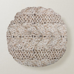 White knitting wool texture background. round pillow