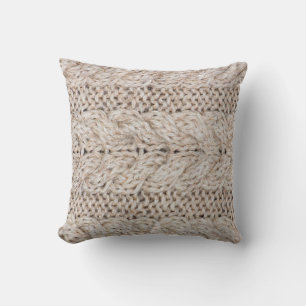White knitting wool texture background. throw pillow