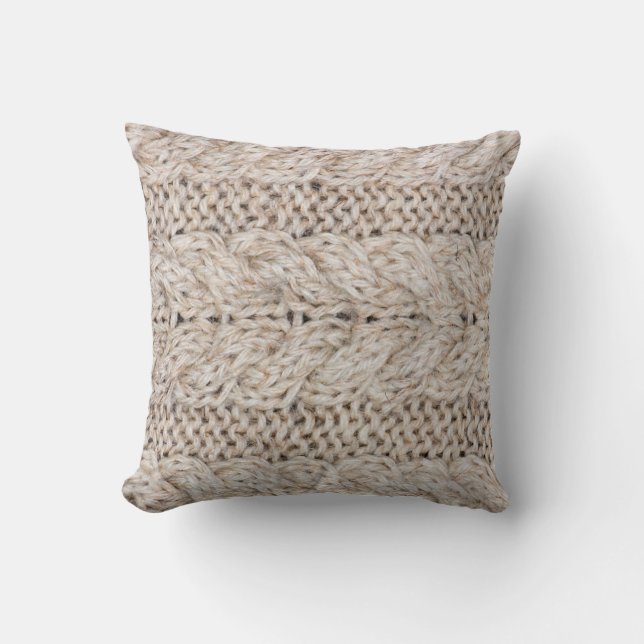 White knitting wool texture background. throw pillow (Front)