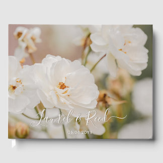 White Korbin Rose Flowers Photo Wedding Guest Book