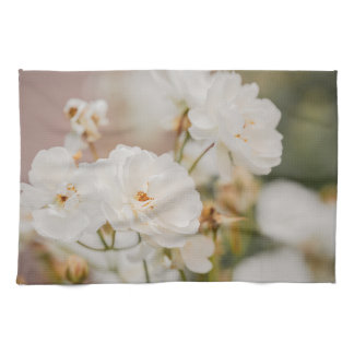 White Korbin Roses Botanical Nature Photograph Kitchen Towel
