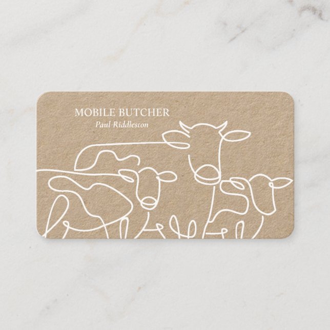 White & Kraft Mobile Butcher Cattle Farmer  Business Card (Front)