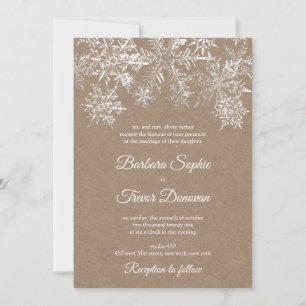 White & Kraft Snowflakes Christmas Winter Wedding Invitation