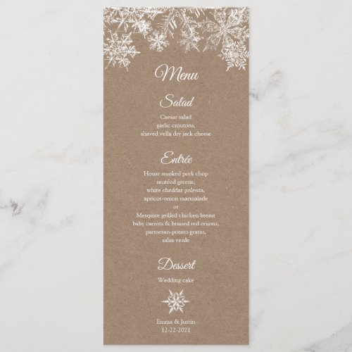 White  Kraft Snowflakes Elegant Winter Christmas Menu