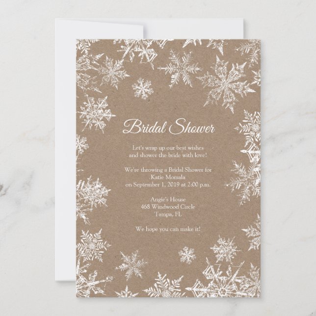 White & Kraft Snowflakes Winter Bridal Shower Invitation (Front)