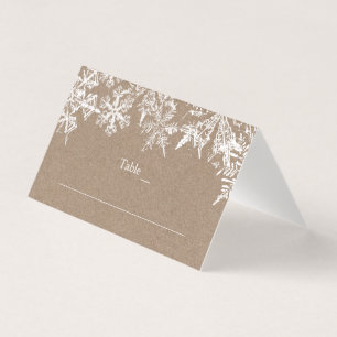 White & Kraft Snowflakes Winter Wedding Place Card