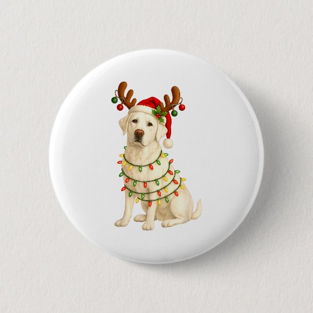 White Lab Christmas Tree Light Pajama Labrador Dog Button (Front)