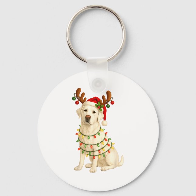 White Lab Christmas Tree Light Pajama Labrador Dog Keychain (Front)