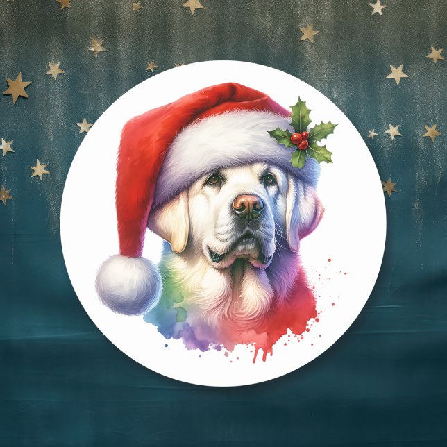 White Lab in Santa Hat Christmas Classic Round Sticker (Creator Uploaded)