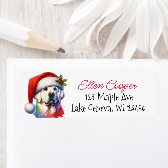 White Lab in Santa Hat Christmas Label (Insitu)