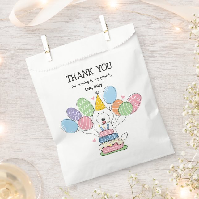 White Labradoodle Birthday Party Favor Bag (Clipped)