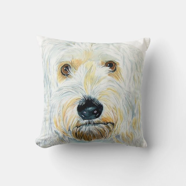 White Labradoodle Throw Pillow (Front)
