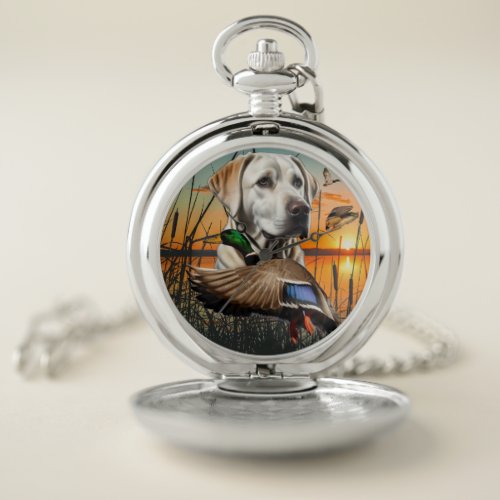 White Labrador and Duck Pocket Watch
