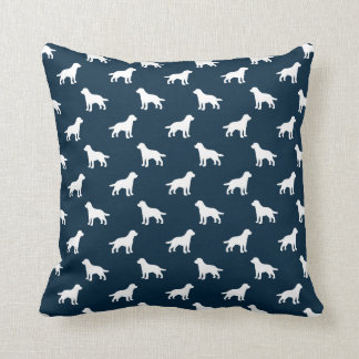 White Labrador Dog Silhouettes on Navy Blue Throw Pillow