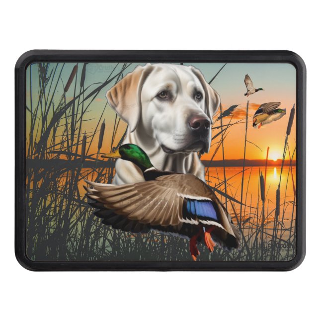 White Labrador Duck Hunting Hitch Cover (Front)