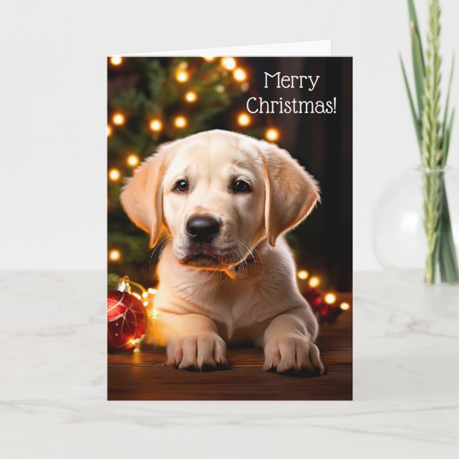 White Labrador Puppy Dog Christmas Card (Front)