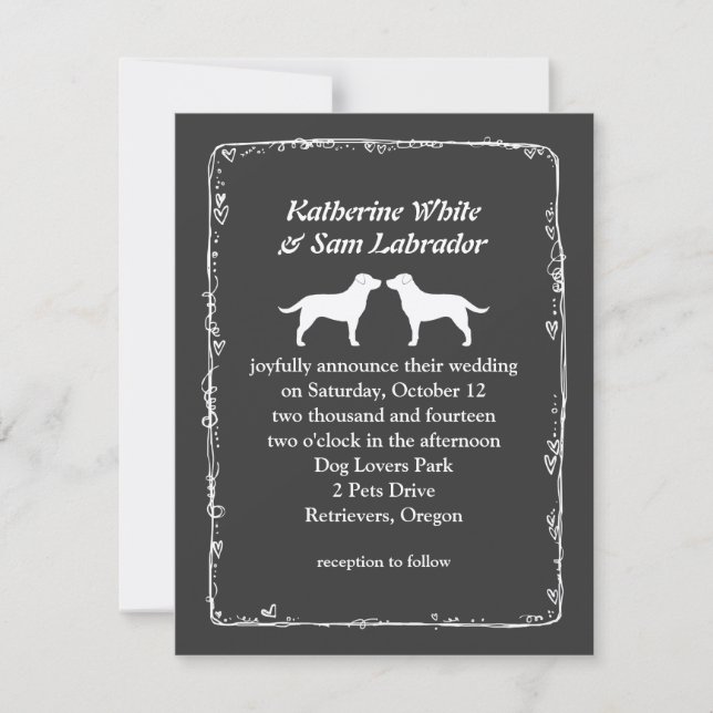 White Labrador Retriever Dog Silhouettes Wedding Invitation (Front)