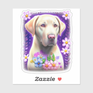 White Labrador with Flowers Sticker