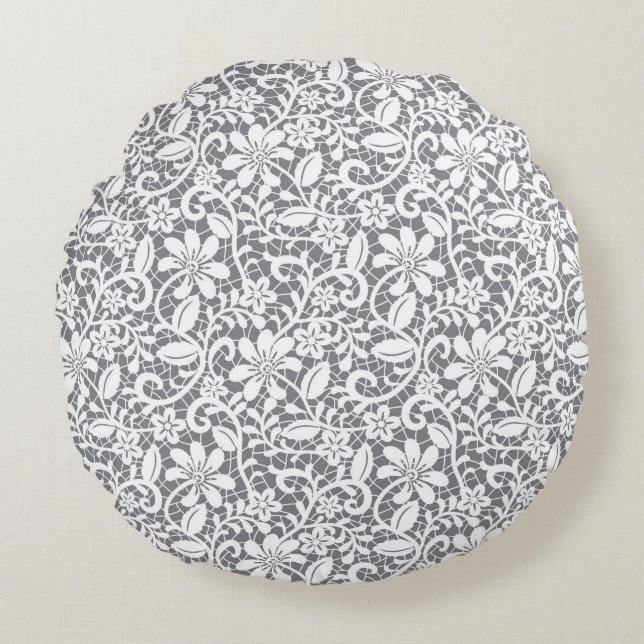 White Lace 1 Round Pillow (Front)