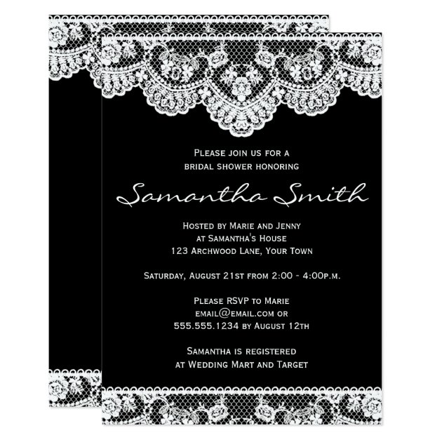 White Lace And Black Bridal Shower Invite