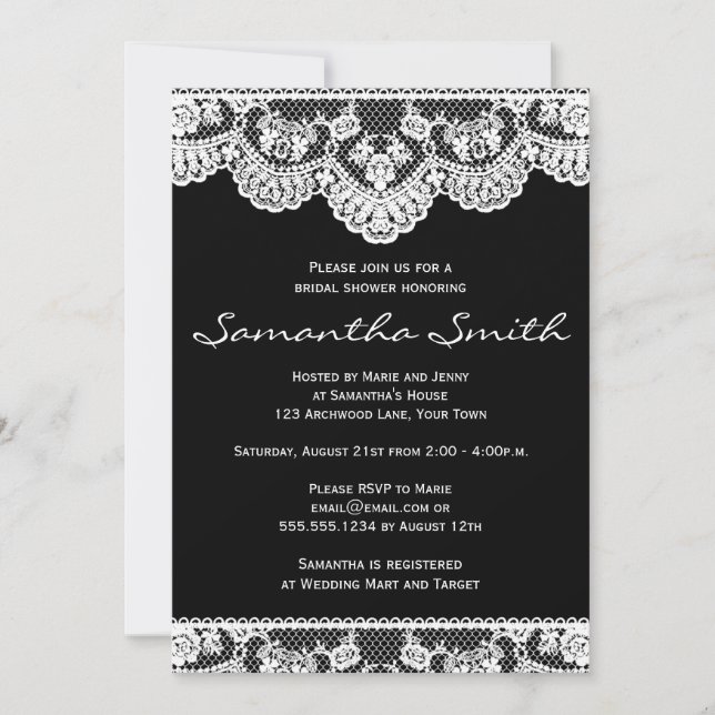 White Lace and Black Bridal Shower Invite (Front)