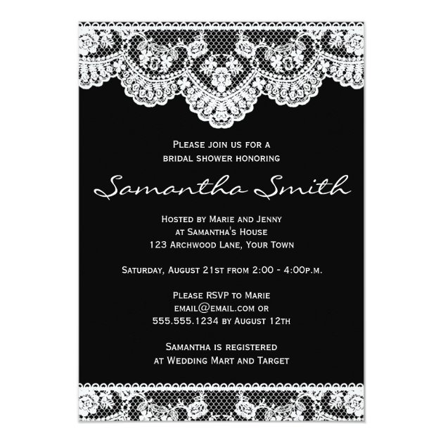 White Lace And Black Bridal Shower Invite