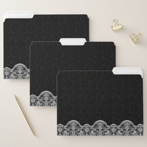 White Lace And Black Damask File Folder