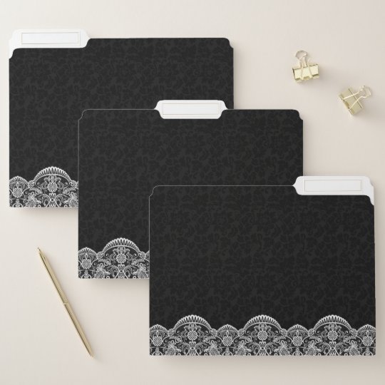 White Lace And Black Damask File Folder