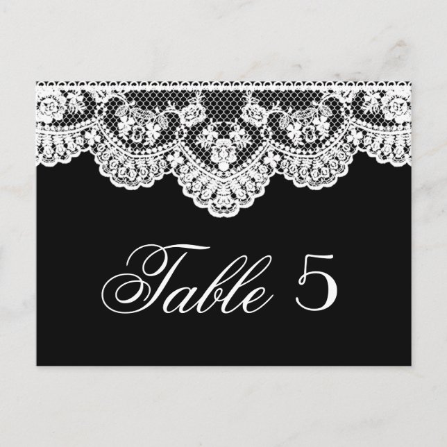 White Lace and Black Wedding Table Number (Front)