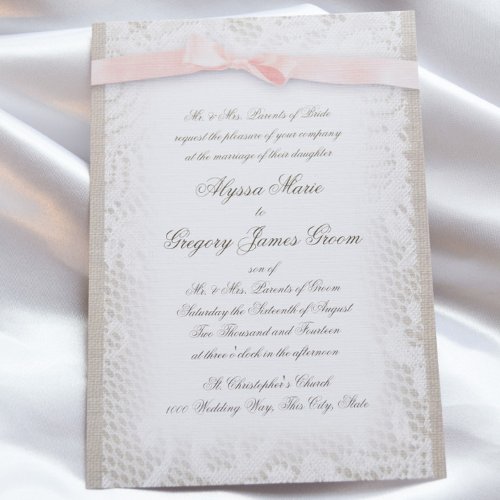 White Lace and Blush Ribbon Invitations