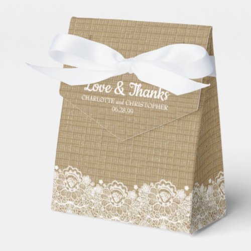 White Lace and Burlap Country Chic Wedding Favor Boxes