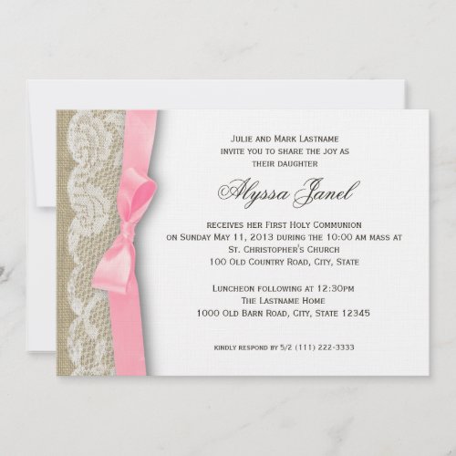 White Lace and Burlap First Communion Cards