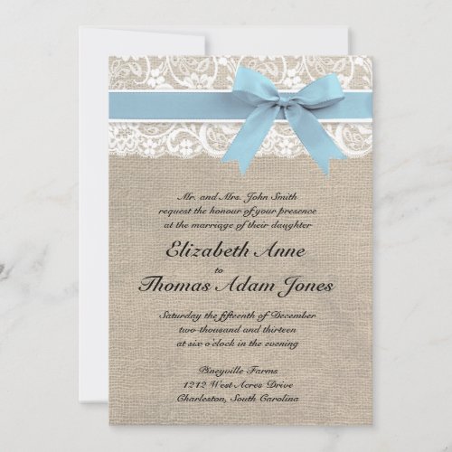 White Lace and Burlap Wedding Invitation- Capri