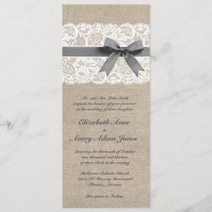 White Lace and Burlap Wedding Invitation Vertical