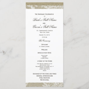 White Lace and Burlap Wedding Program