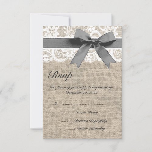 White Lace and Burlap Wedding RSVP Card