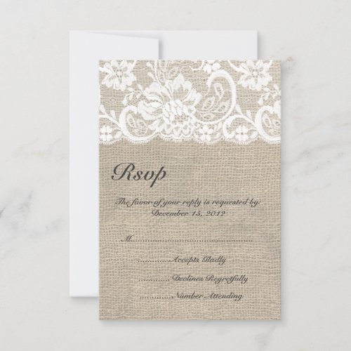 White Lace and Burlap Wedding RSVP Card