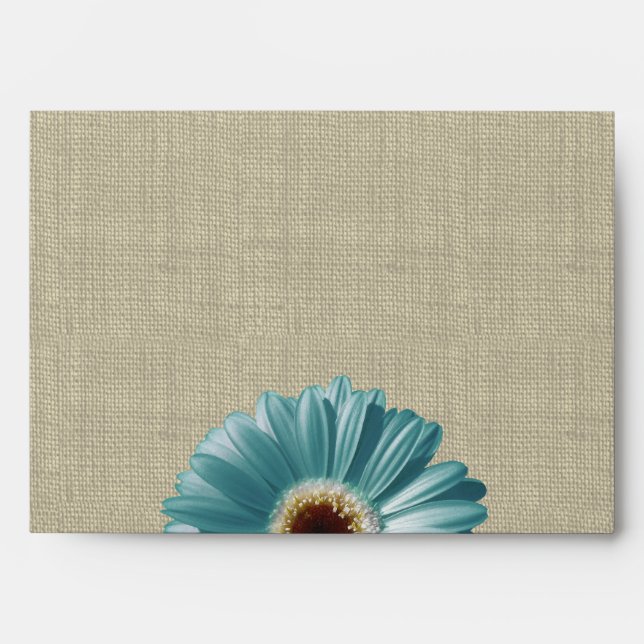White Lace and Burlap with Teal Daisy Envelope (Front)