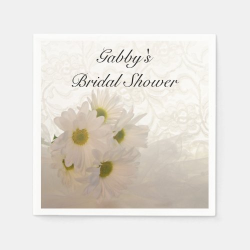 White Lace and Daisies Bridal Shower Paper Napkins