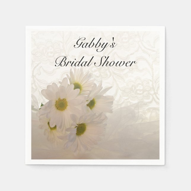 White Lace and Daisies Bridal Shower Paper Napkins (Front)