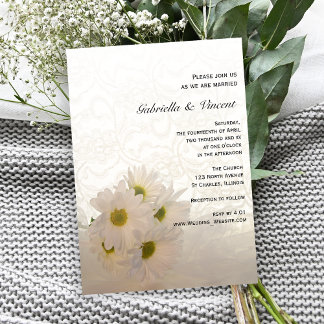 White Lace and Daisies Floral Wedding Invitation