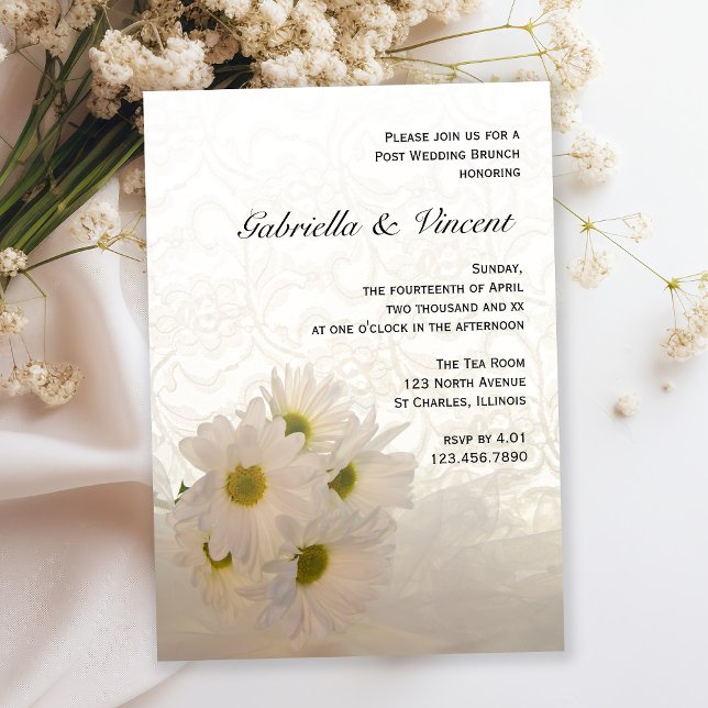 White Lace and Daisies Post Wedding Brunch Invitation (Creator Uploaded)
