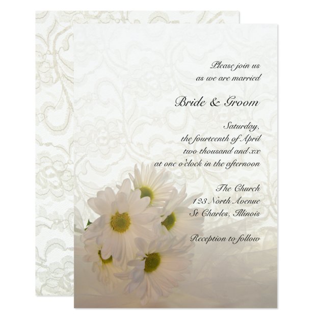 White Lace And Daisies Wedding Invitation