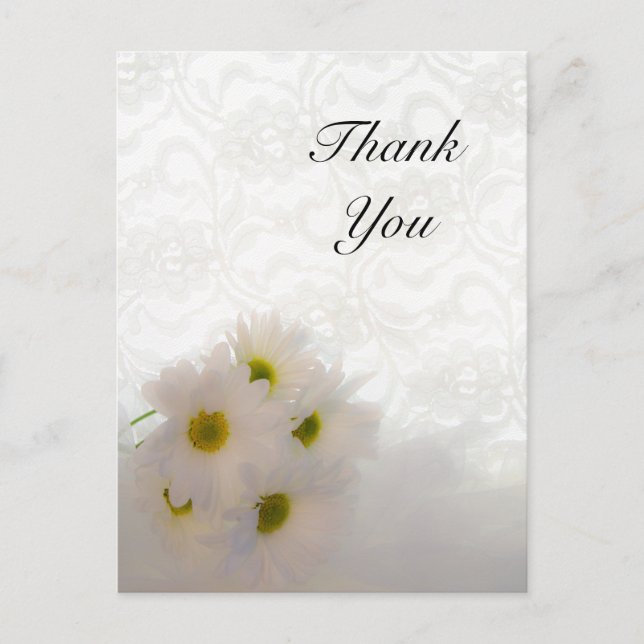 White Lace and Daisies Wedding Thank You Note Postcard (Front)